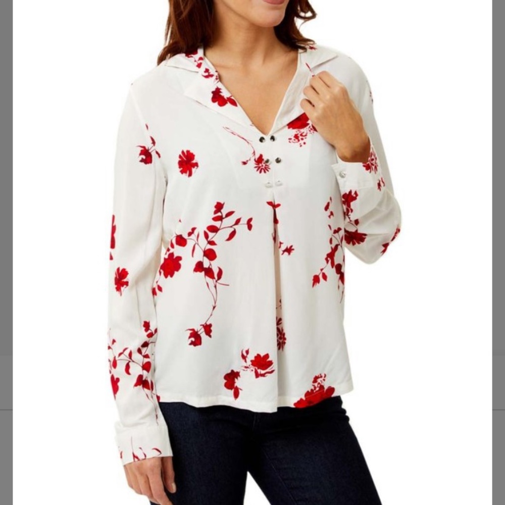 White & Red Floral Button-Up
